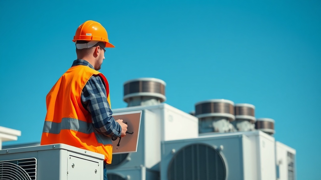 Momentum Mechanical HVAC technician inspecting rooftop equipment